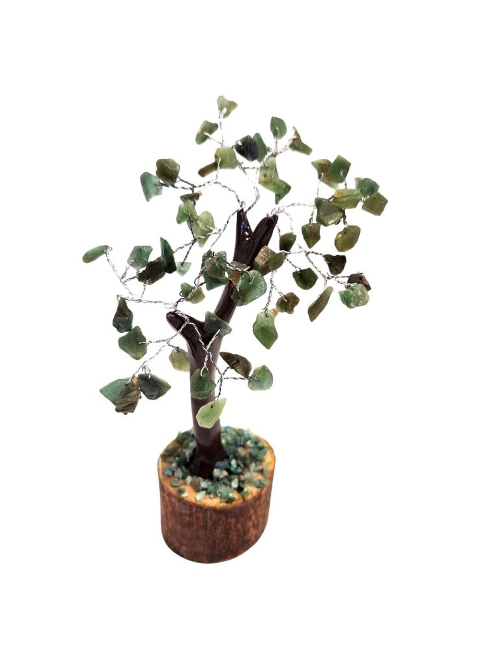 Green Aventurine Crystal Gemstone Bonsai Tree Crystal Chip Wire Tree Wood Base